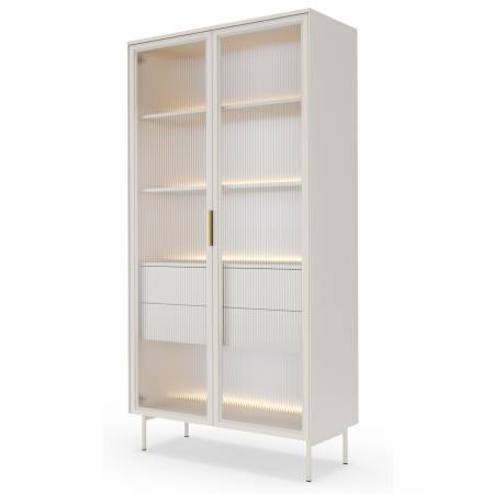 Witryna wysoka 90 cm kaszmir + LED 2-drzwiowa z szufladami LIMA